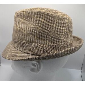 Stevens Plaid Fedora Hat Men's‎ Size 6 7/8 Brown Yellow Classic Style